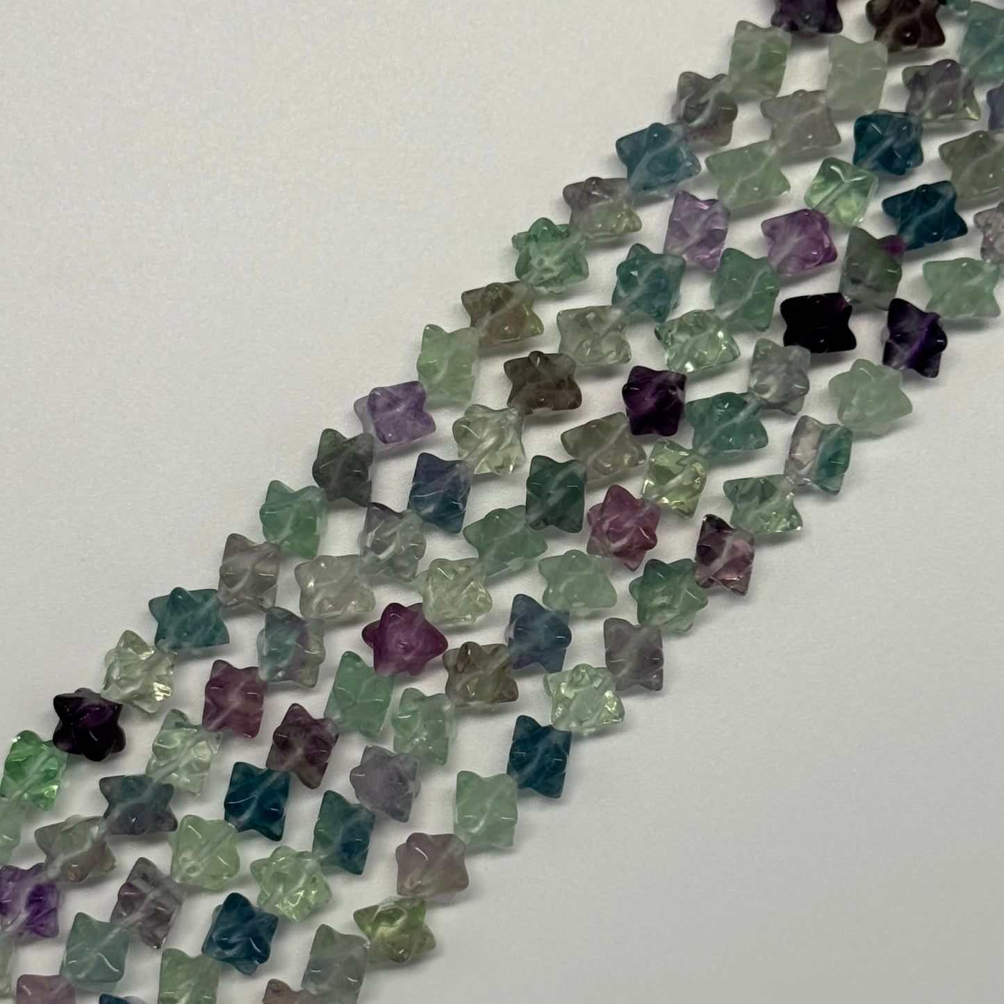 Rainbow Fluorite Polished 3D star-shaped geometric (Merkaba) Gemsotne Beads