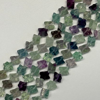 Rainbow Fluorite Polished 3D star-shaped geometric (Merkaba) Gemstone Beads