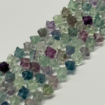 Rainbow Fluorite Polished 3D star-shaped geometric (Merkaba) Gemstone Beads