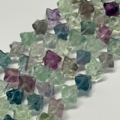 Rainbow Fluorite Polished 3D star-shaped geometric (Merkaba) Gemstone Beads