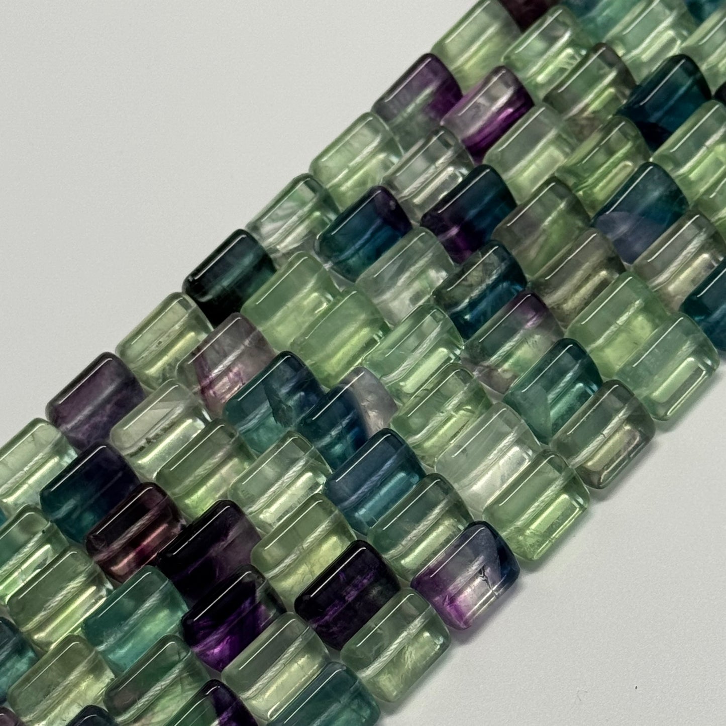 Rainbow Fluorite Polished Tube Trillian Cut Gemsotne Beads