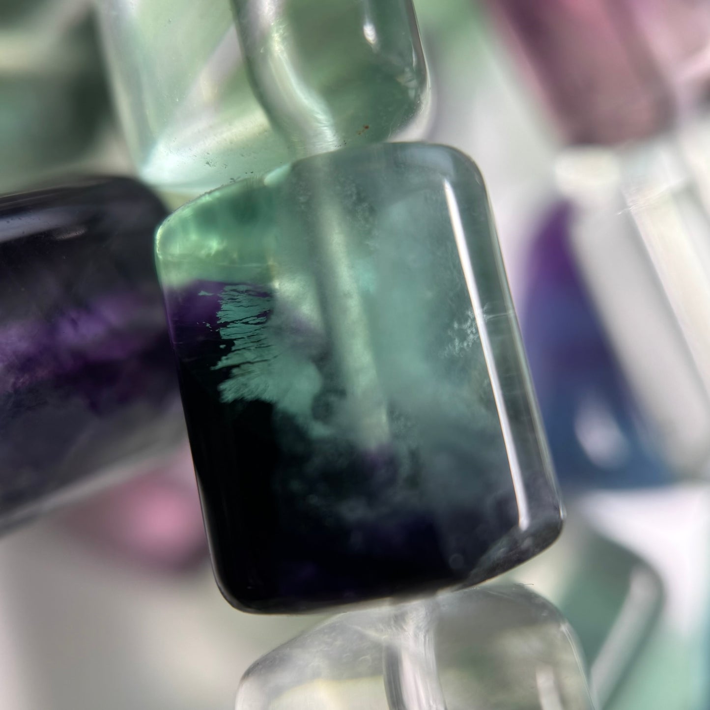Rainbow Fluorite Polished Tube Trillian Cut Gemsotne Beads