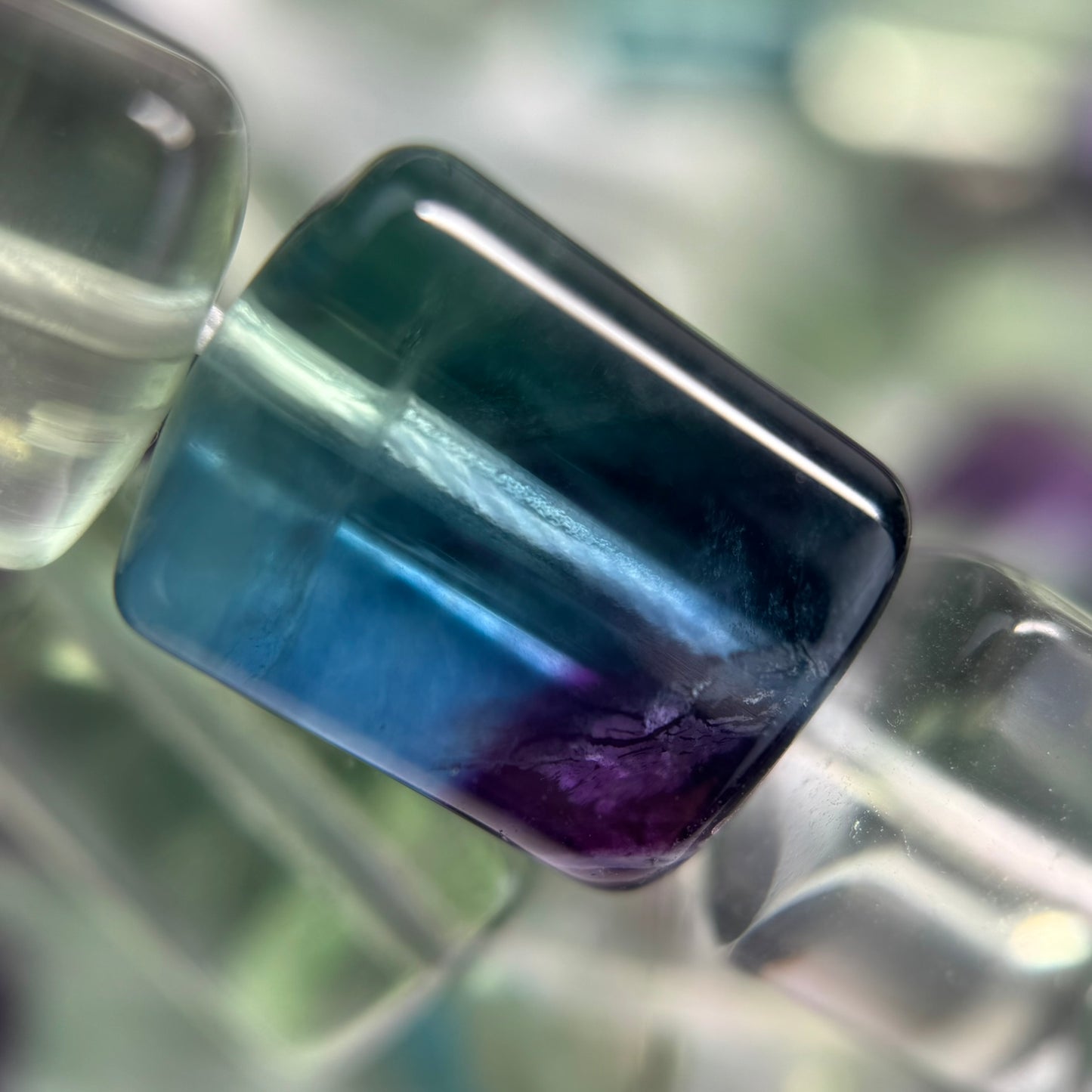 Rainbow Fluorite Polished Tube Trillian Cut Gemsotne Beads