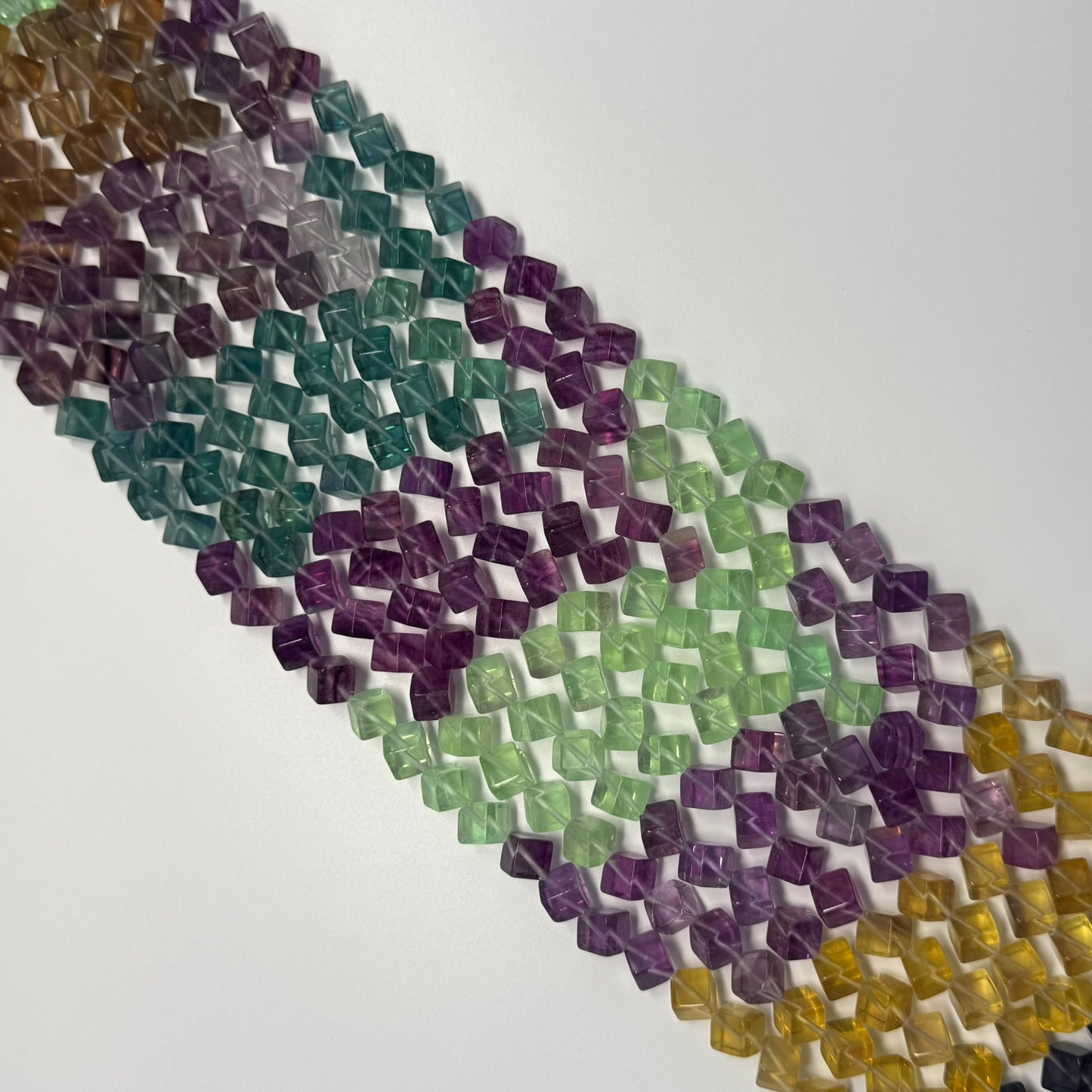 Multicolor Fluorite Polished Cube Gemsotne Beads (AA Quality)
