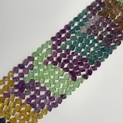 Multicolor Fluorite Polished Cube Gemstone Beads (AA Quality)