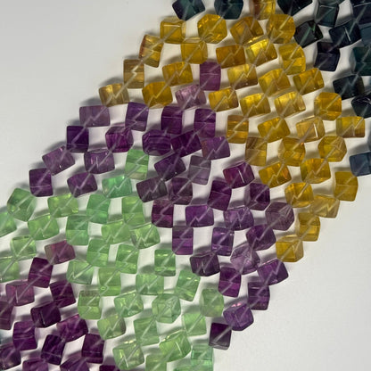 Multicolor Fluorite Polished Cube Gemstone Beads (AA Quality)