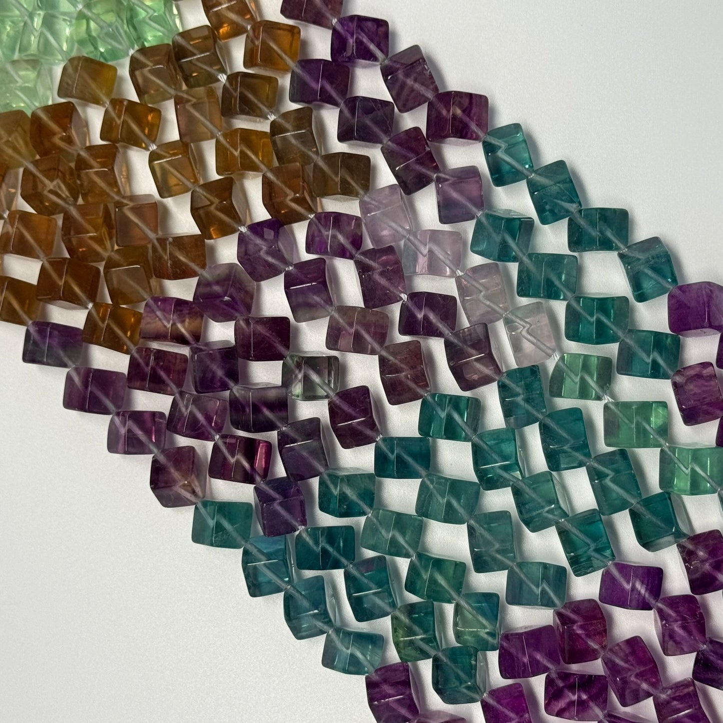Multicolor Fluorite Polished Cube Gemsotne Beads (AA Quality)