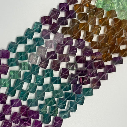 Multicolor Fluorite Polished Cube Gemstone Beads (AA Quality)