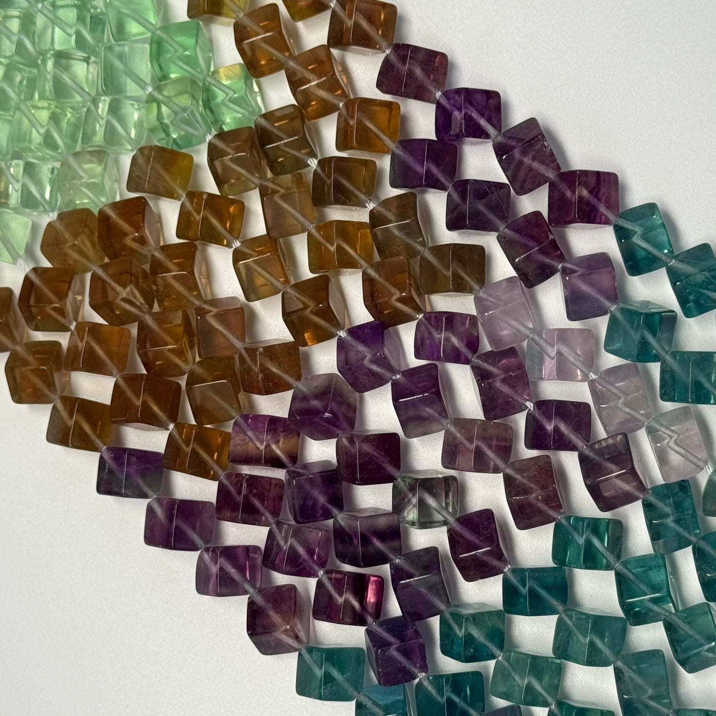 Multicolor Fluorite Polished Cube Gemsotne Beads (AA Quality)