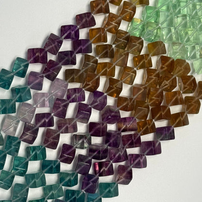 Multicolor Fluorite Polished Cube Gemstone Beads (AA Quality)