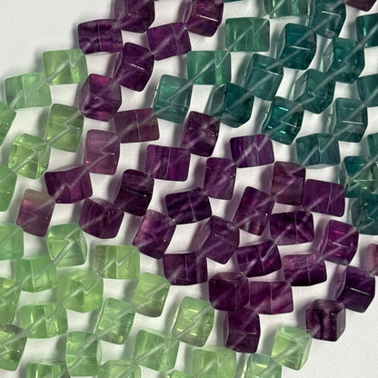 Multicolor Fluorite Polished Cube Gemstone Beads (AA Quality)