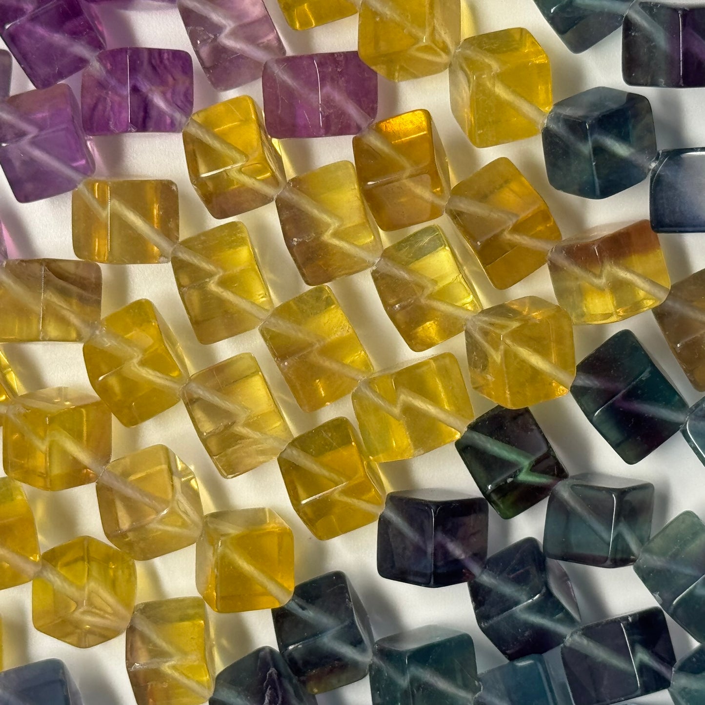 Multicolor Fluorite Polished Cube Gemsotne Beads (AA Quality)