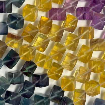 Multicolor Fluorite Polished Cube Gemstone Beads (AA Quality)