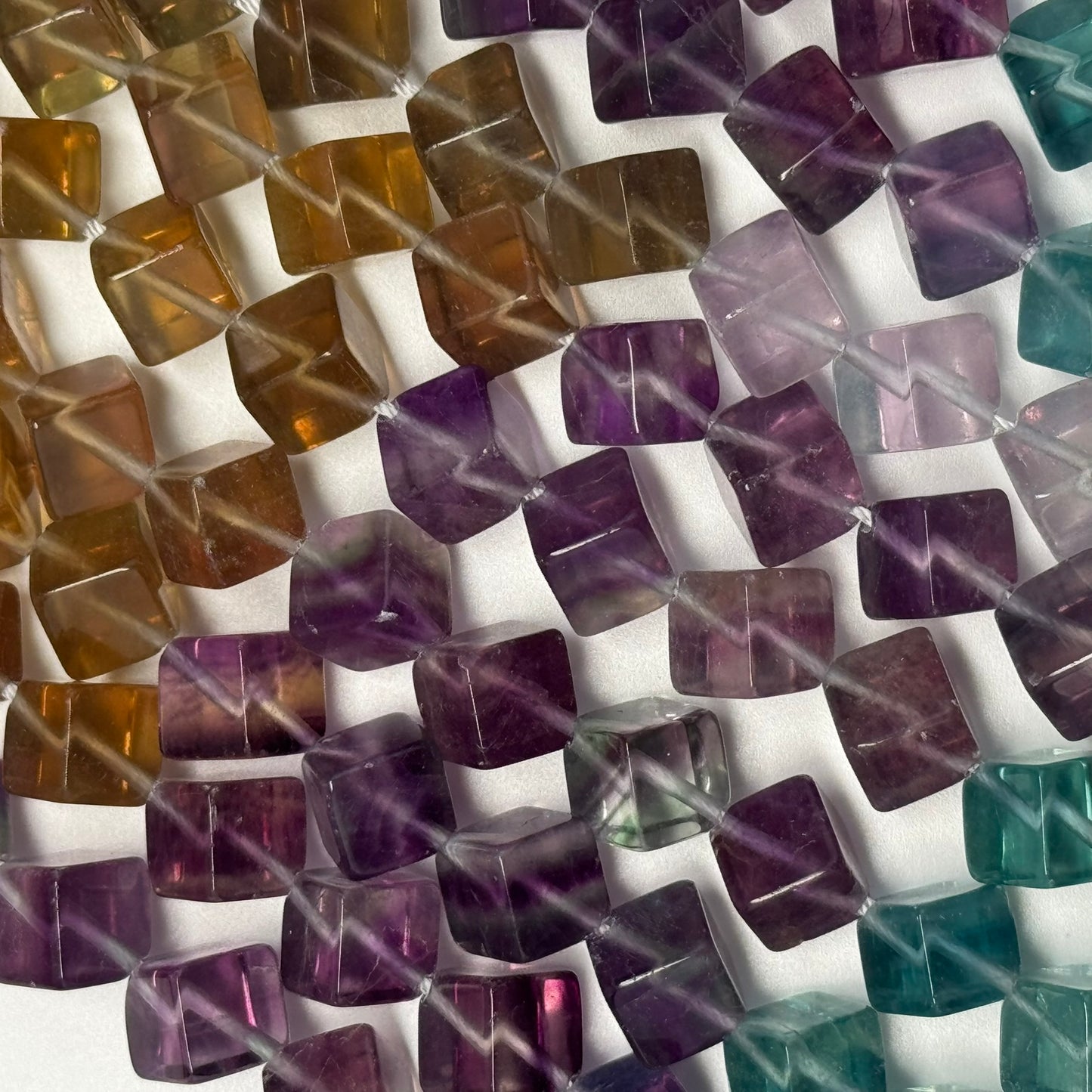 Multicolor Fluorite Polished Cube Gemsotne Beads (AA Quality)