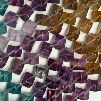 Multicolor Fluorite Polished Cube Gemstone Beads (AA Quality)