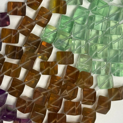 Multicolor Fluorite Polished Cube Gemstone Beads (AA Quality)
