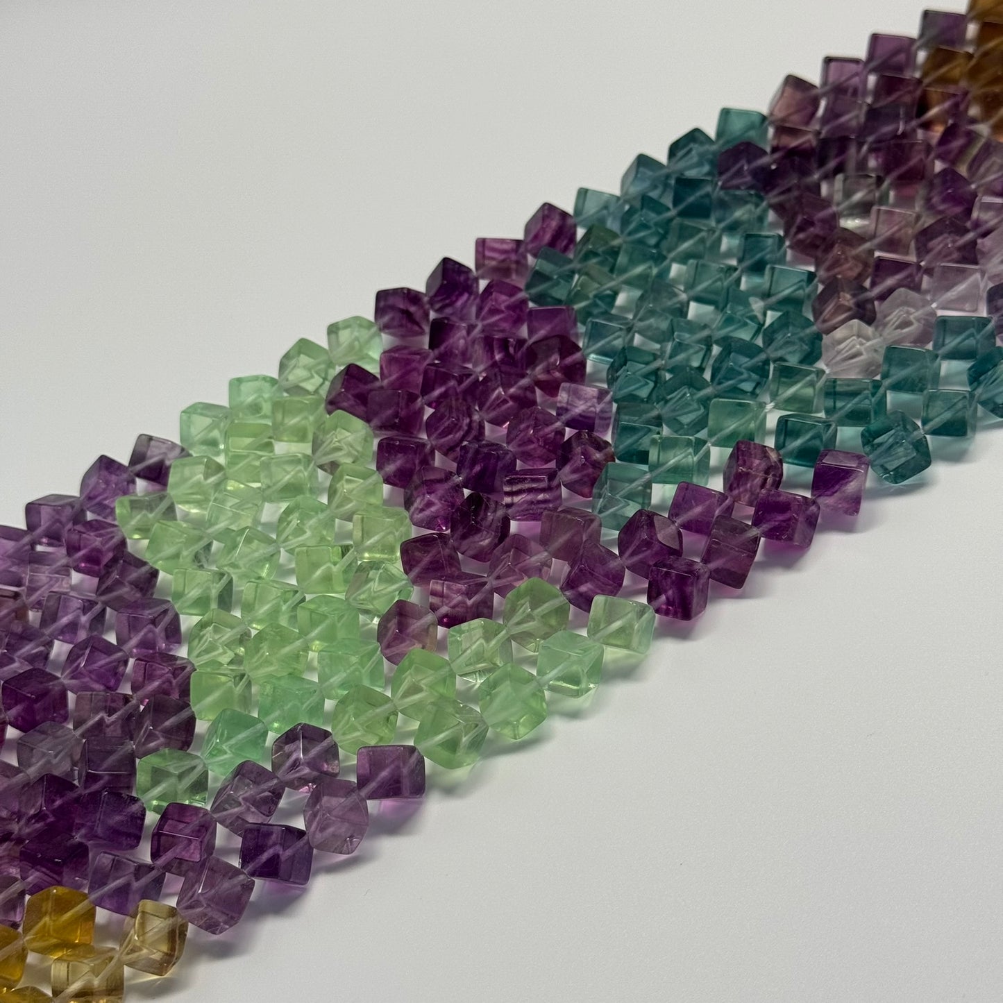 Multicolor Fluorite Polished Cube Gemsotne Beads (AA Quality)