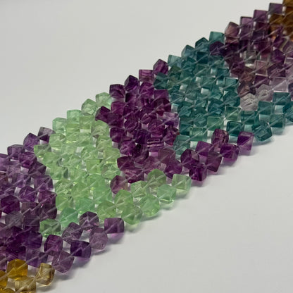 Multicolor Fluorite Polished Cube Gemstone Beads (AA Quality)