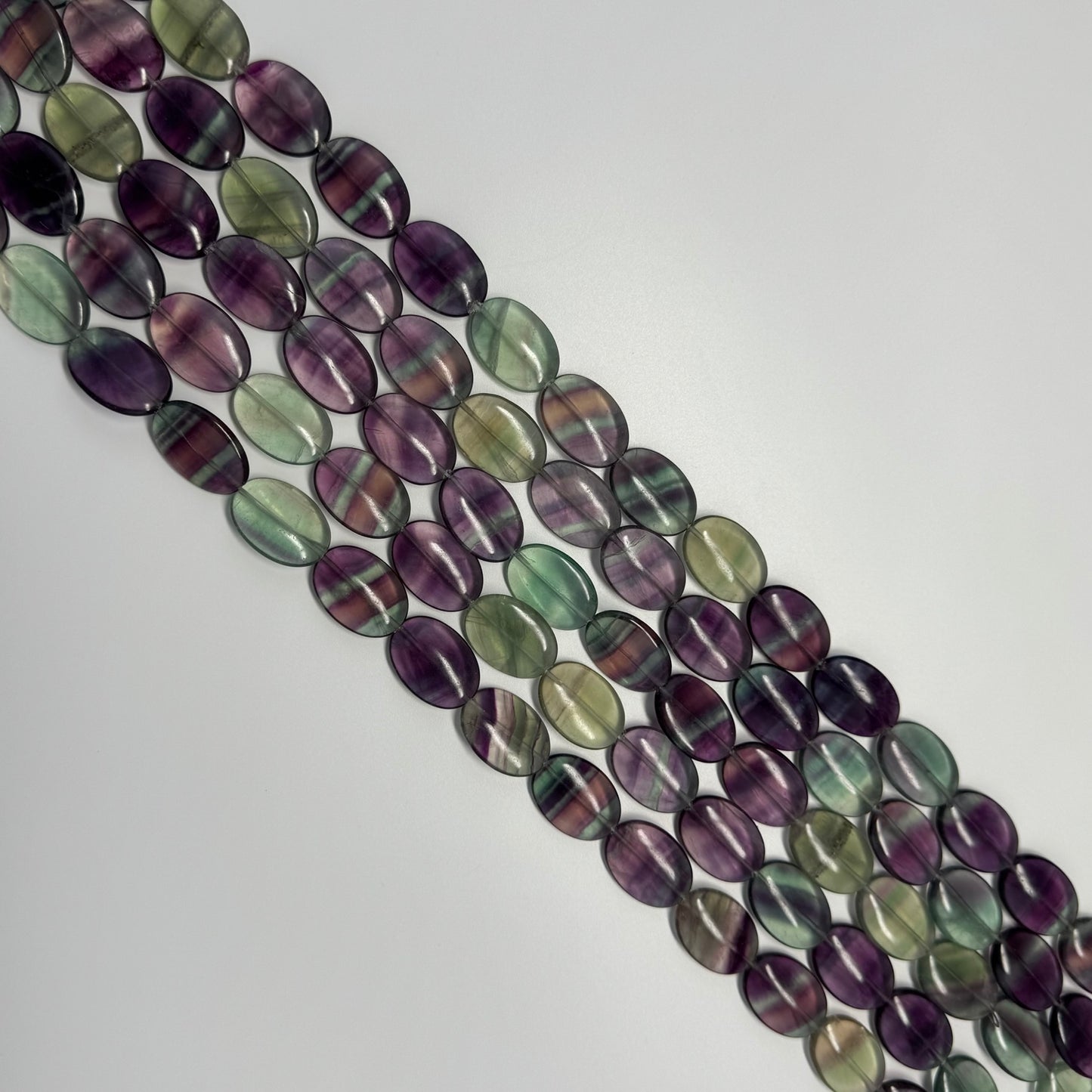 Rainbow Fluorite Polished Oval Gemsotne Beads - Green Based
