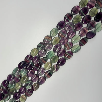 Rainbow Fluorite Polished Oval Gemstone Beads - Green Base