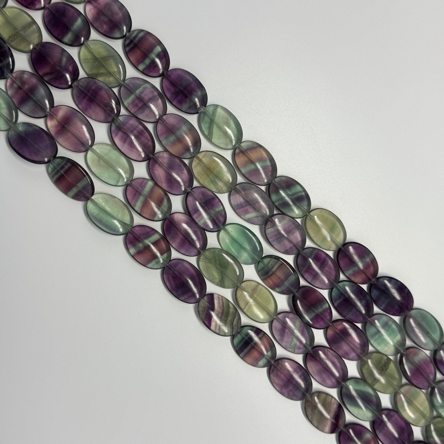 Rainbow Fluorite Polished Oval Gemsotne Beads - Green Based