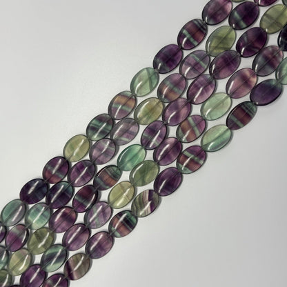 Rainbow Fluorite Polished Oval Gemstone Beads - Green Base