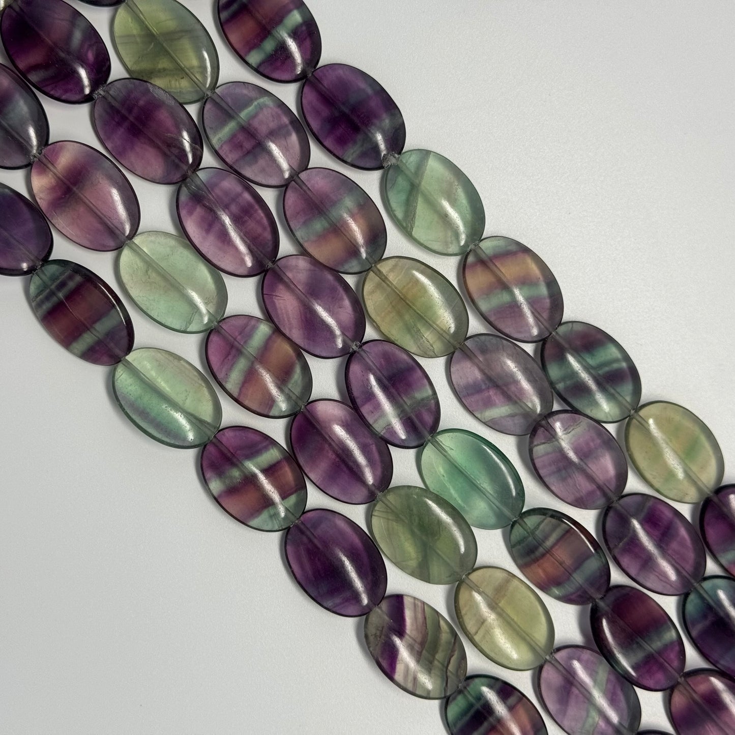 Rainbow Fluorite Polished Oval Gemsotne Beads - Green Based