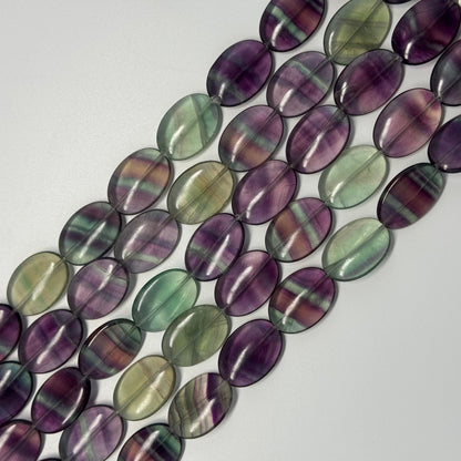 Rainbow Fluorite Polished Oval Gemstone Beads - Green Base