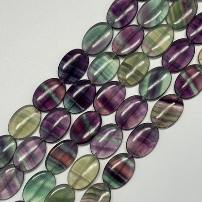 Rainbow Fluorite Polished Oval Gemstone Beads - Green Base