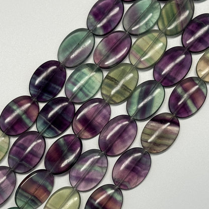 Rainbow Fluorite Polished Oval Gemstone Beads - Green Base