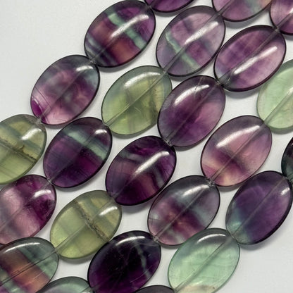 Rainbow Fluorite Polished Oval Gemstone Beads - Green Base