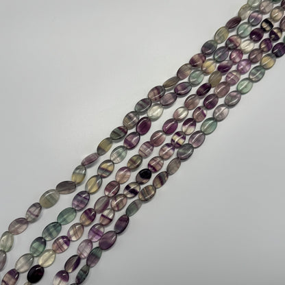 Rainbow Fluorite Polished Oval Gemstone Beads - Green Base