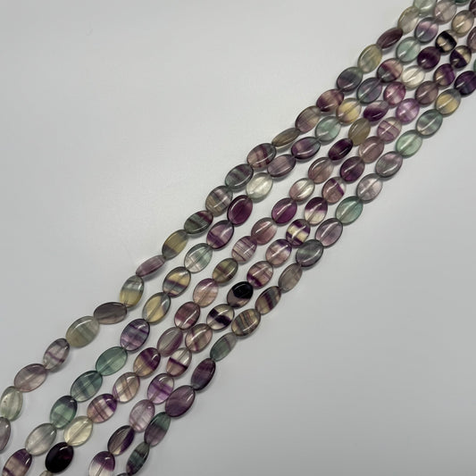 Rainbow Fluorite Polished Oval Gemsotne Beads - Green Based
