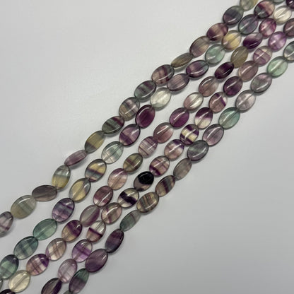 Rainbow Fluorite Polished Oval Gemstone Beads - Green Base