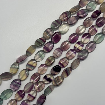 Rainbow Fluorite Polished Oval Gemstone Beads - Green Base