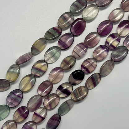 Rainbow Fluorite Polished Oval Gemstone Beads - Green Base