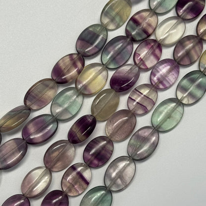 Rainbow Fluorite Polished Oval Gemstone Beads - Green Base