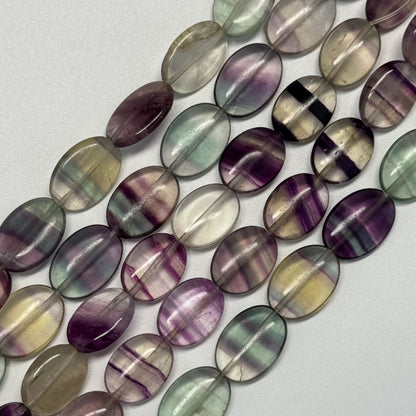 Rainbow Fluorite Polished Oval Gemstone Beads - Green Base