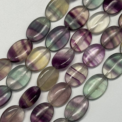 Rainbow Fluorite Polished Oval Gemstone Beads - Green Base