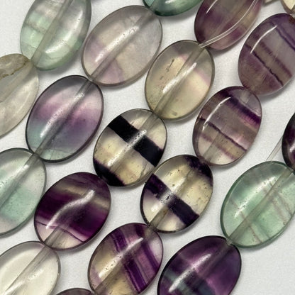 Rainbow Fluorite Polished Oval Gemstone Beads - Green Base