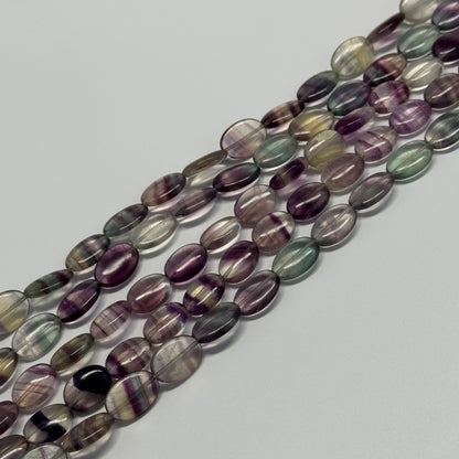 Rainbow Fluorite Polished Oval Gemstone Beads - Green Base