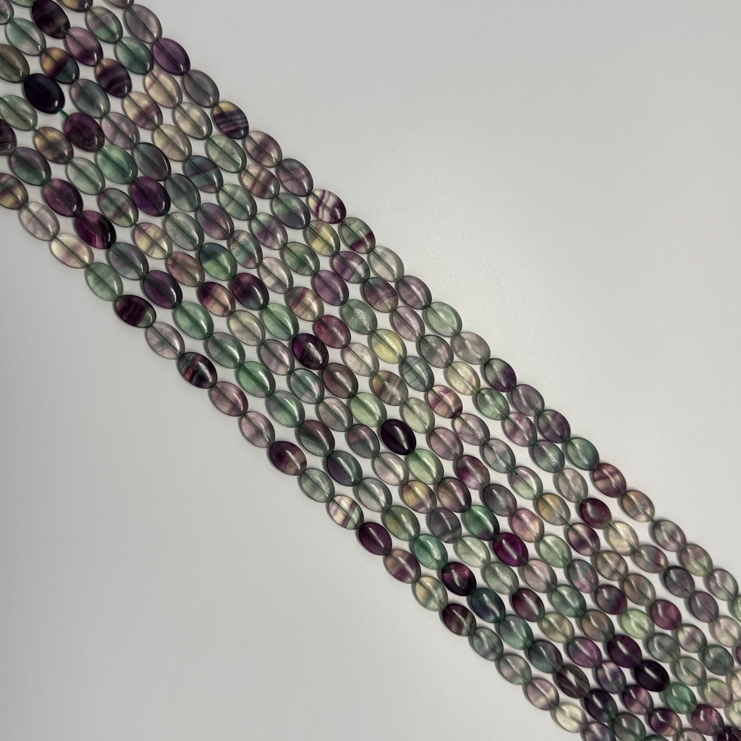 Rainbow Fluorite Polished Oval Gemsotne Beads - Green Based