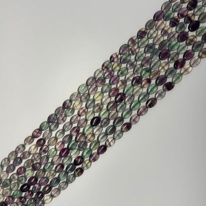 Rainbow Fluorite Polished Oval Gemstone Beads - Green Base