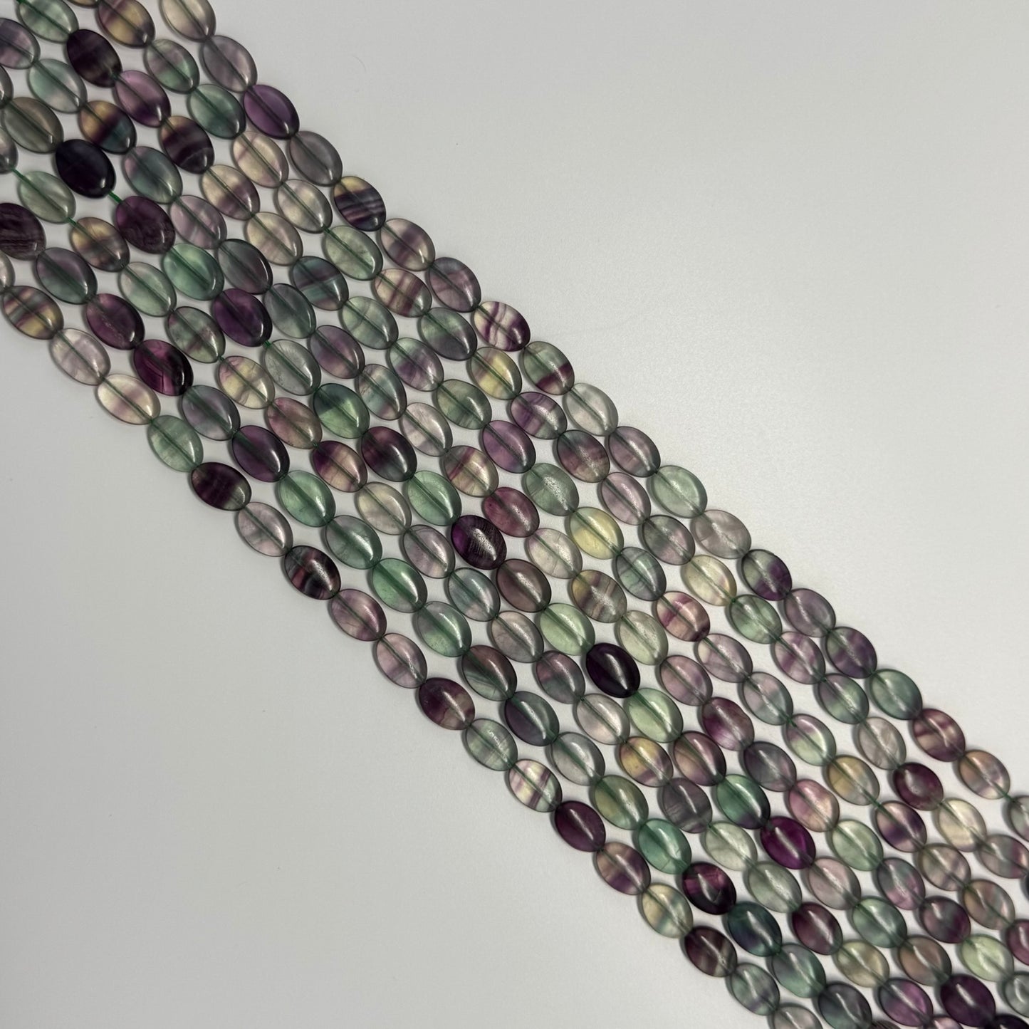 Rainbow Fluorite Polished Oval Gemsotne Beads - Green Based