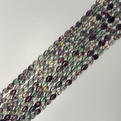 Rainbow Fluorite Polished Oval Gemstone Beads - Green Base