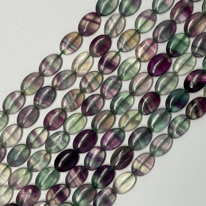 Rainbow Fluorite Polished Oval Gemstone Beads - Green Base