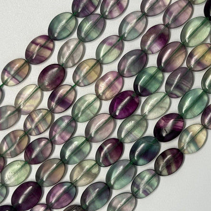 Rainbow Fluorite Polished Oval Gemstone Beads - Green Base