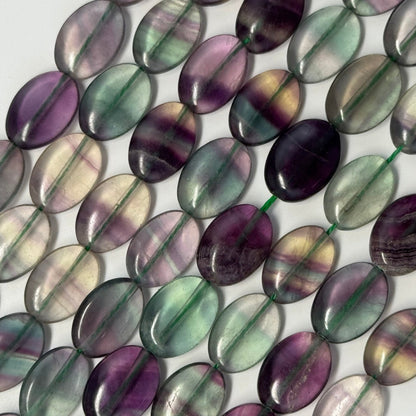 Rainbow Fluorite Polished Oval Gemstone Beads - Green Base