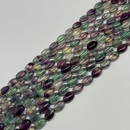 Rainbow Fluorite Polished Oval Gemstone Beads - Green Base