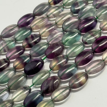 Rainbow Fluorite Polished Oval Gemstone Beads - Green Base